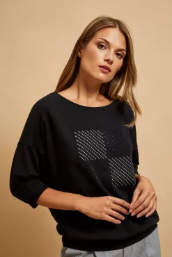 Bluzy Damskie Czarne|Bluzy Wiosenne>Moodo Bluza z rękawami 3/4 czarna