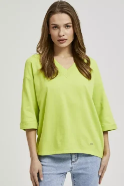 Bluzy Wiosenne|Bluzy Damskie Krótkie>Moodo Bluza z rękawami 3/4 zielona