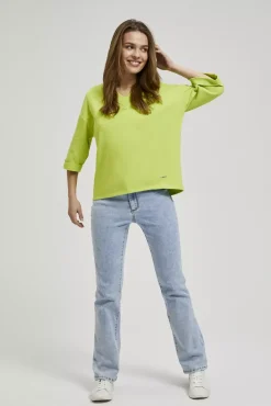 Bluzy Wiosenne|Bluzy Damskie Krótkie>Moodo Bluza z rękawami 3/4 zielona
