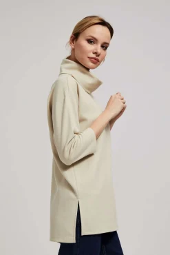 Bluzy Zimowe|Bluzy Damskie Eleganckie>Moodo Bluza z szerokim golfem piaskowa