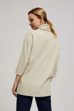 Bluzy Zimowe|Bluzy Damskie Eleganckie>Moodo Bluza z szerokim golfem piaskowa