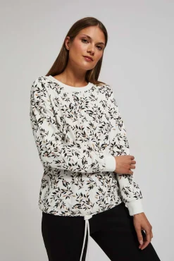 Bluzy Damskie Białe|Bluzy Zimowe>Moodo Bluza z wiązaniem w pasie i nadrukiem