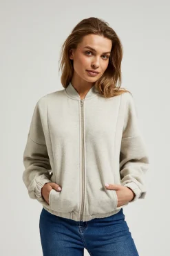 Bluzy Damskie Krótkie|Bluzy Damskie Bez Kaptura>Moodo Bluza zapinana na zamek z długimi rękawami beżowa