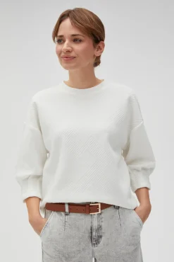 Bluzy Damskie Białe|Bluzy Wiosenne>Moodo Bluza ze strukturalnego materiału biała