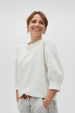 Bluzy Damskie Białe|Bluzy Wiosenne>Moodo Bluza ze strukturalnego materiału biała