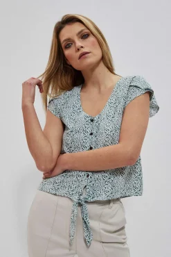 Koszule Casual|Koszule Na Lato>Moodo Bluzka koszulowa we wzory seledynowa