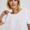 Bluzki Bawełniane|Bluzki Z Krótkim Rękawem>Moodo Bluzka z napisem biała