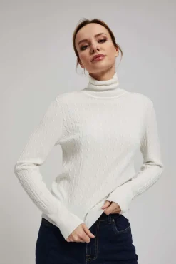 Swetry Białe|Swetry Z Golfem>Moodo Cienki sweter z golfem perłowy