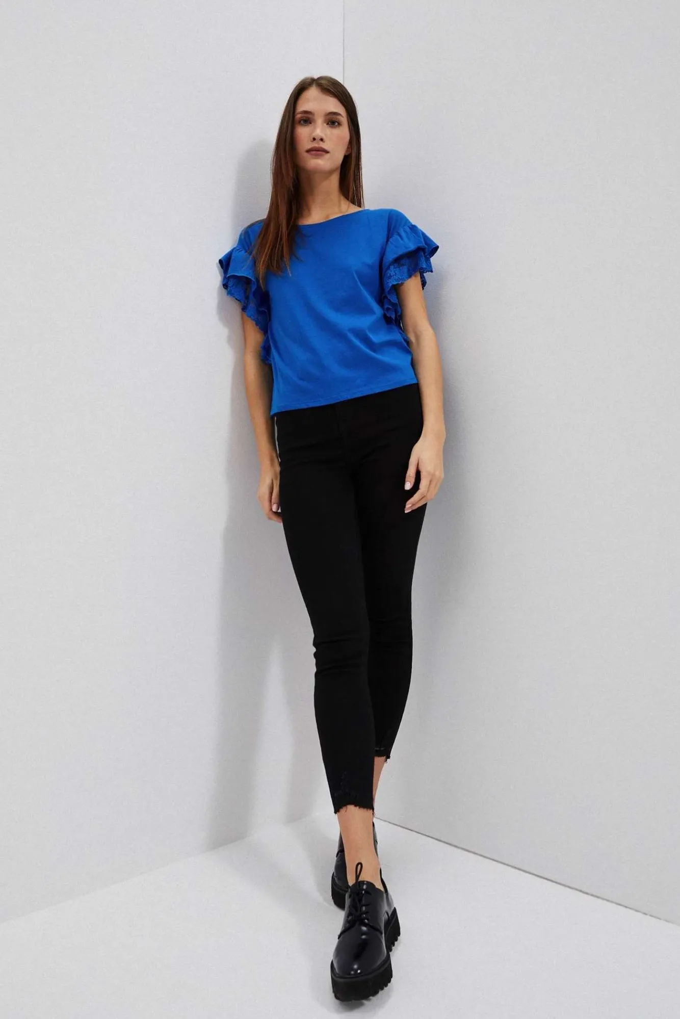 Jeansy Rurki|Jeansy Skinny>Moodo Dopasowane jeansy z postrzępioną nogawką