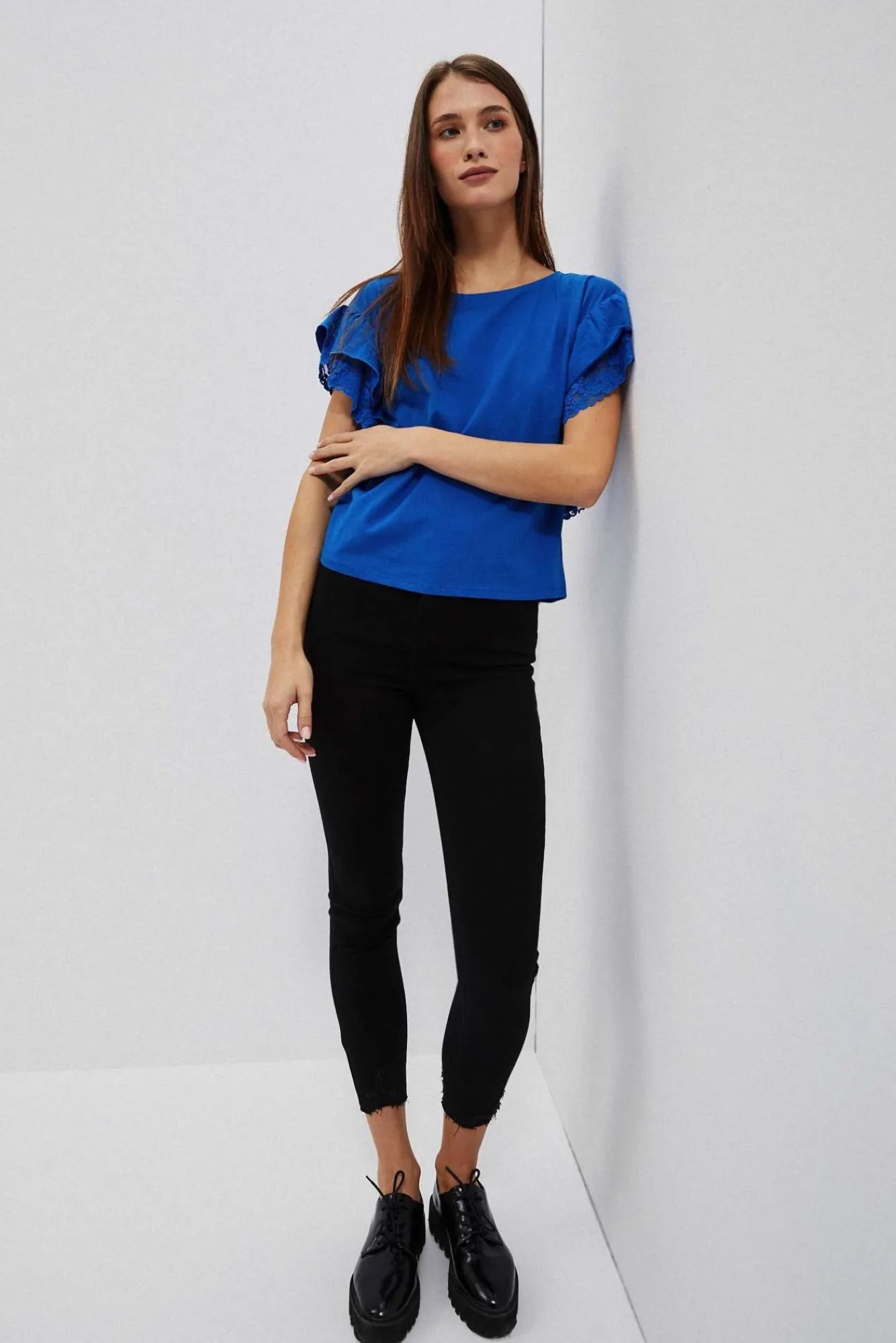 Jeansy Rurki|Jeansy Skinny>Moodo Dopasowane jeansy z postrzępioną nogawką