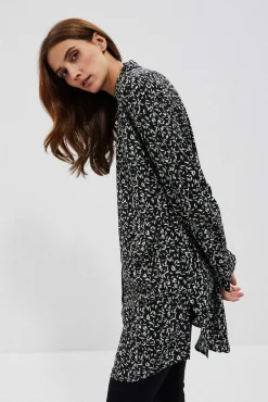 Koszule Z Kołnierzykiem|Koszule Casual>Moodo Długa koszula oversize z wiskozy czarna