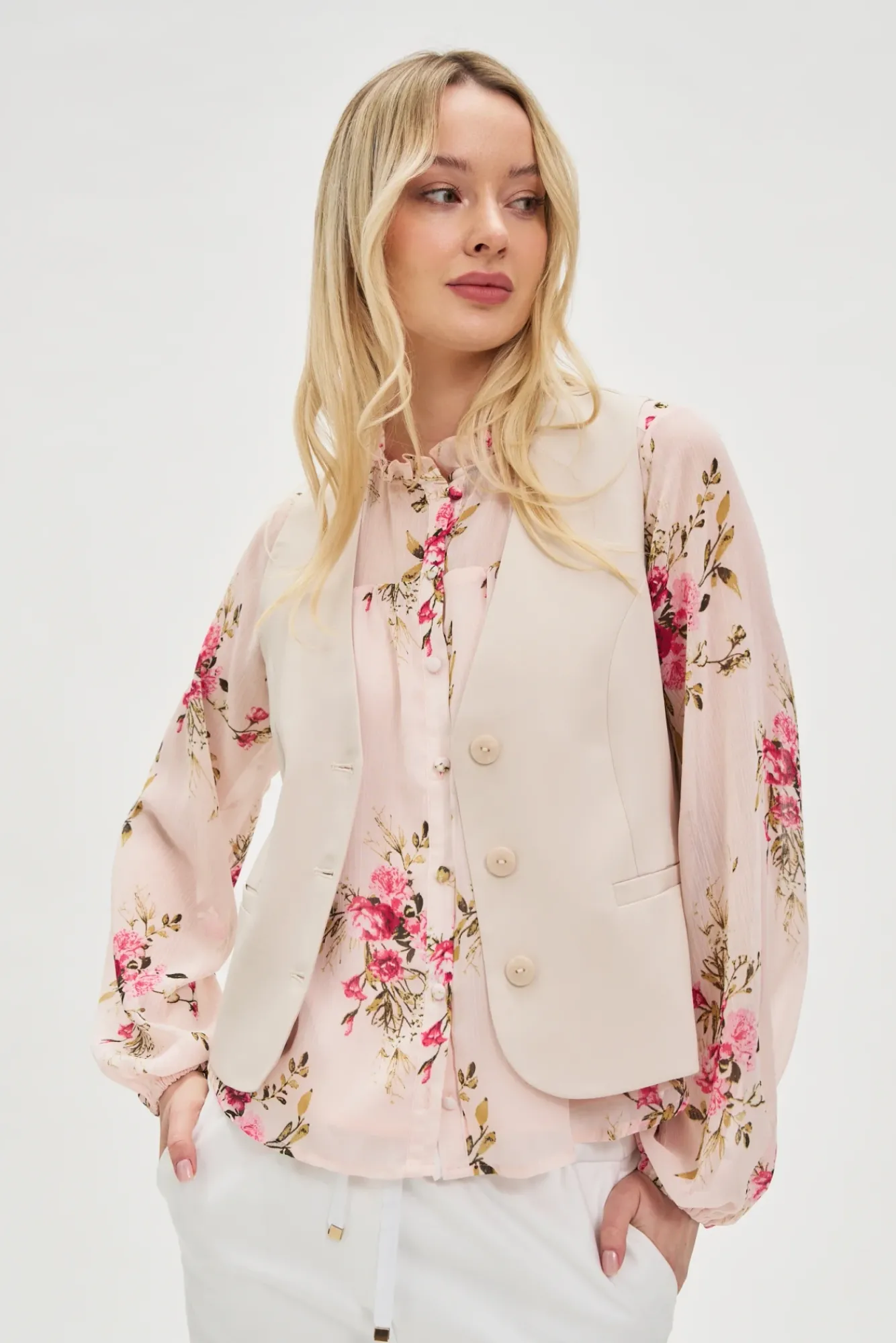 Kamizelki Damskie Eleganckie>Moodo Elegancka kamizelka beżowa