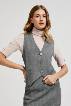 Kamizelki Damskie Eleganckie>Moodo Elegancka kamizelka z guzikami w kolorze srebrnym szara