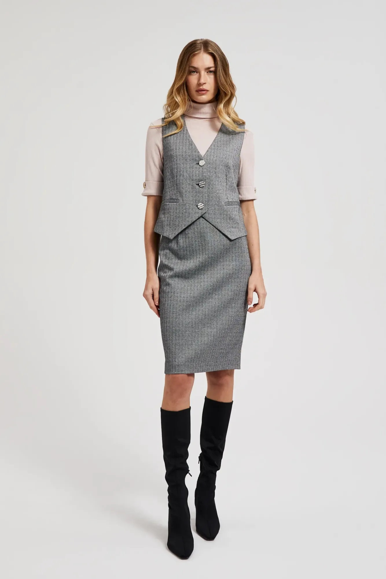 Kamizelki Damskie Eleganckie>Moodo Elegancka kamizelka z guzikami w kolorze srebrnym szara