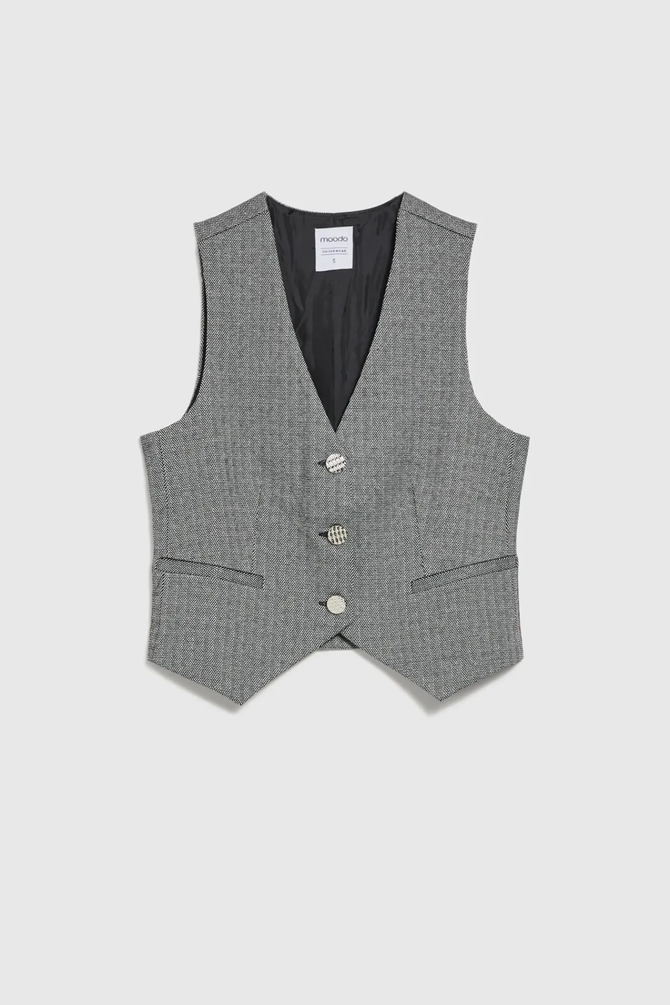 Kamizelki Damskie Eleganckie>Moodo Elegancka kamizelka z guzikami w kolorze srebrnym szara