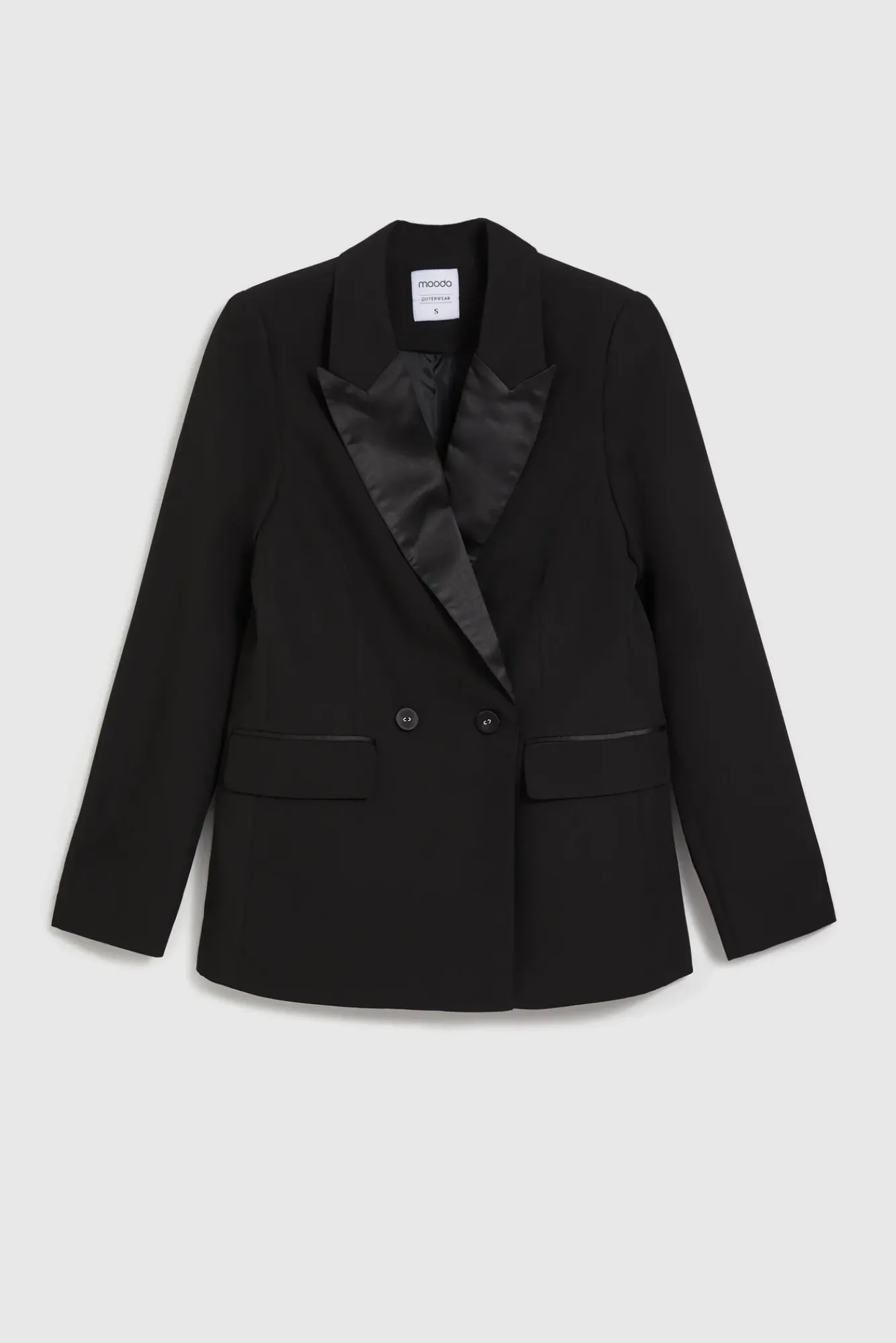 Marynarki Damskie Czarne|Eleganckie Marynarki Damskie>Moodo Elegancka marynarka z ozdobnymi klapami czarna