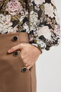 Spodnie Eleganckie|Spodnie Z Wysokim Stanem>Moodo Eleganckie spodnie w kant z ozdobnymi guzikami beżowe