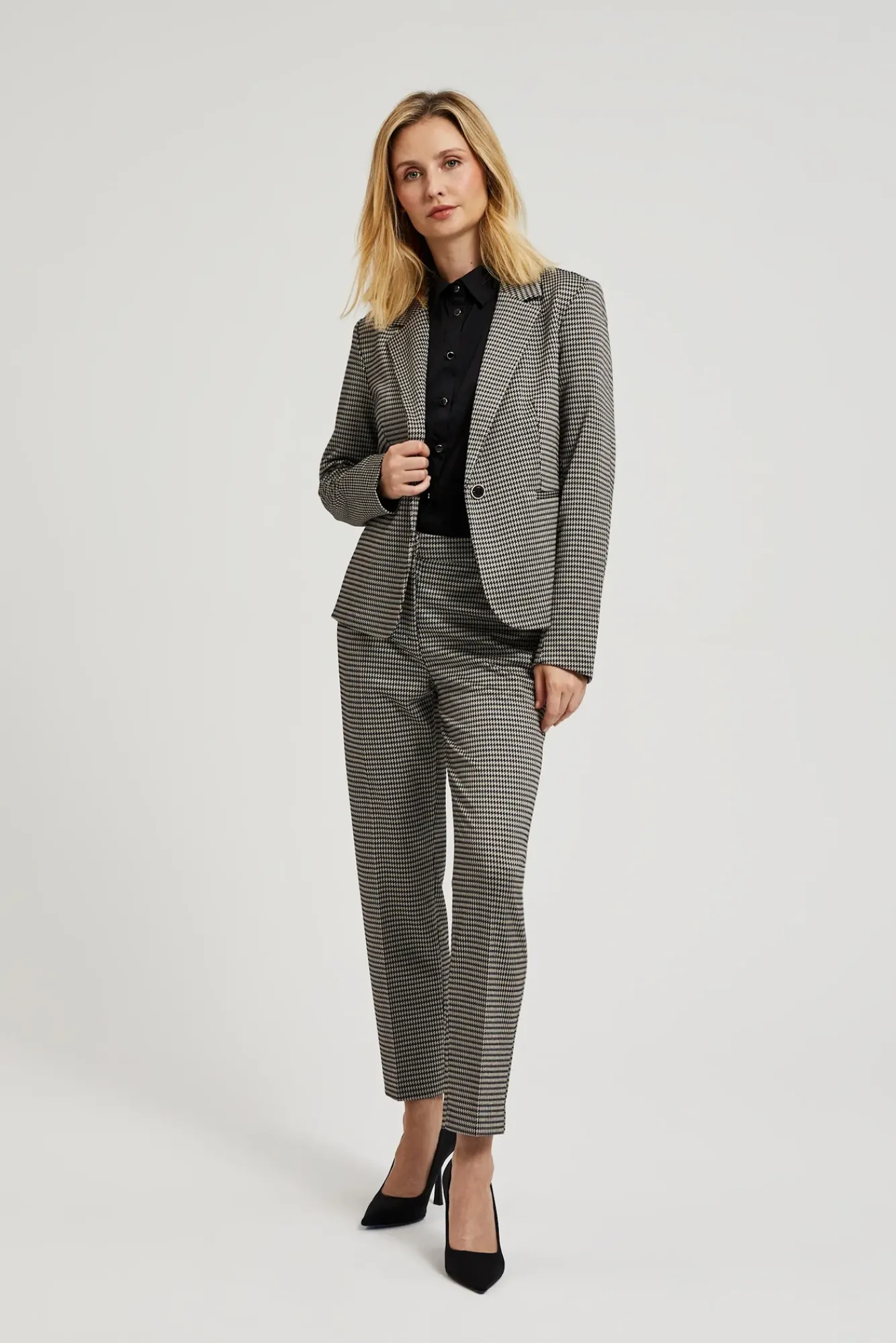 Spodnie Beżowe|Spodnie Eleganckie>Moodo Eleganckie spodnie w pepitkę beżowe