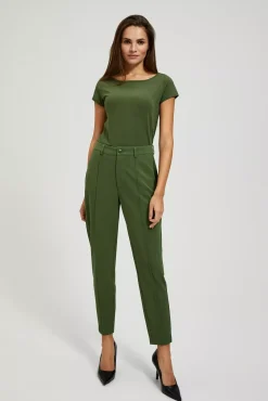 Spodnie Eleganckie|Spodnie Z Szerokimi Nogawkami>Moodo Elegnackie spodnie w kant khaki