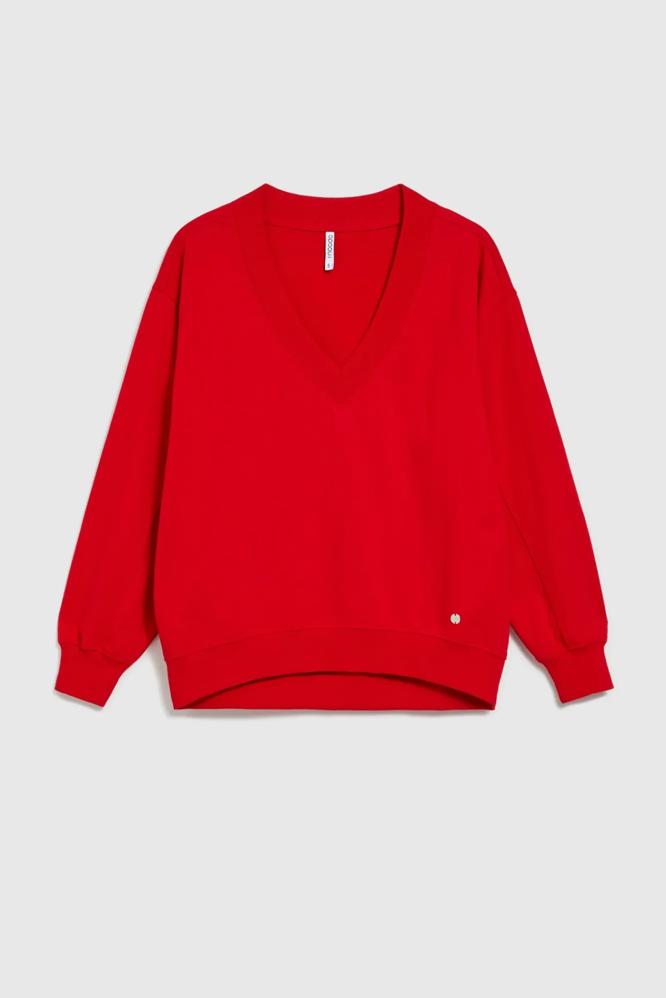 Bluzy Damskie Bez Kaptura|Bluzy Damskie Oversize>Moodo Gładka bluza z dekoltem w serek czerwona