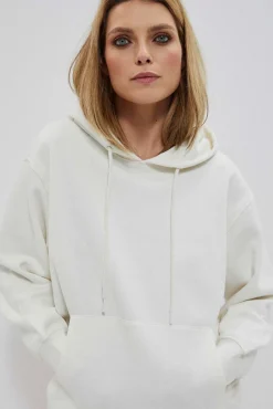 Bluzy Damskie Białe|Bluzy Wiosenne>Moodo Gładka bluza z kapturem