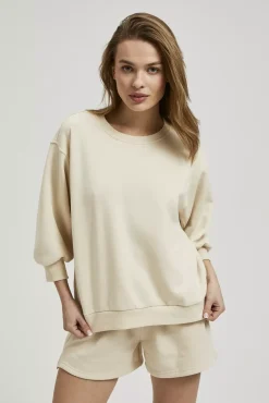 Bluzy Wiosenne|Bluzy Damskie Krótkie>Moodo Gładka bluza z rękawami 3/4 beżowa