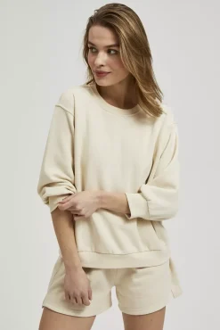 Bluzy Wiosenne|Bluzy Damskie Krótkie>Moodo Gładka bluza z rękawami 3/4 beżowa