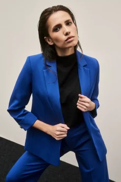 Eleganckie Marynarki Damskie|Modne Marynarki Damskie>Moodo Gładka marynarka z rękawami 3/4 niebieska