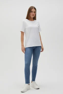 Bluzki Biale|Bluzki Bawełniane>Moodo Gładki bawełniany t-shirt biały