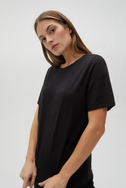 Bluzki Czarne|Bluzki Bawełniane>Moodo Gładki bawełniany t-shirt czarny