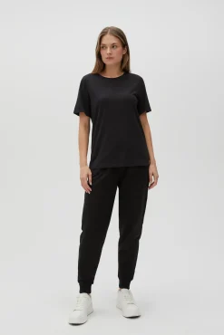 Bluzki Czarne|Bluzki Bawełniane>Moodo Gładki bawełniany t-shirt czarny