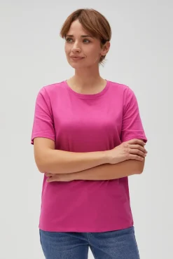 Bluzki Bawełniane|Bluzki Z Krótkim Rękawem>Moodo Gładki bawełniany t-shirt fuksjowy
