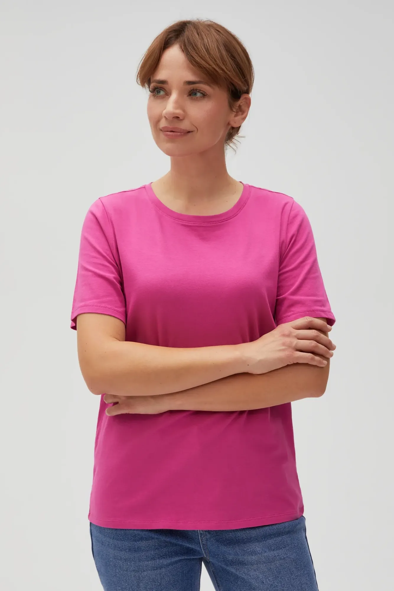 Bluzki Bawełniane|Bluzki Z Krótkim Rękawem>Moodo Gładki bawełniany t-shirt fuksjowy