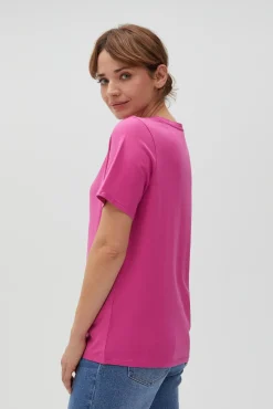 Bluzki Bawełniane|Bluzki Z Krótkim Rękawem>Moodo Gładki bawełniany t-shirt fuksjowy