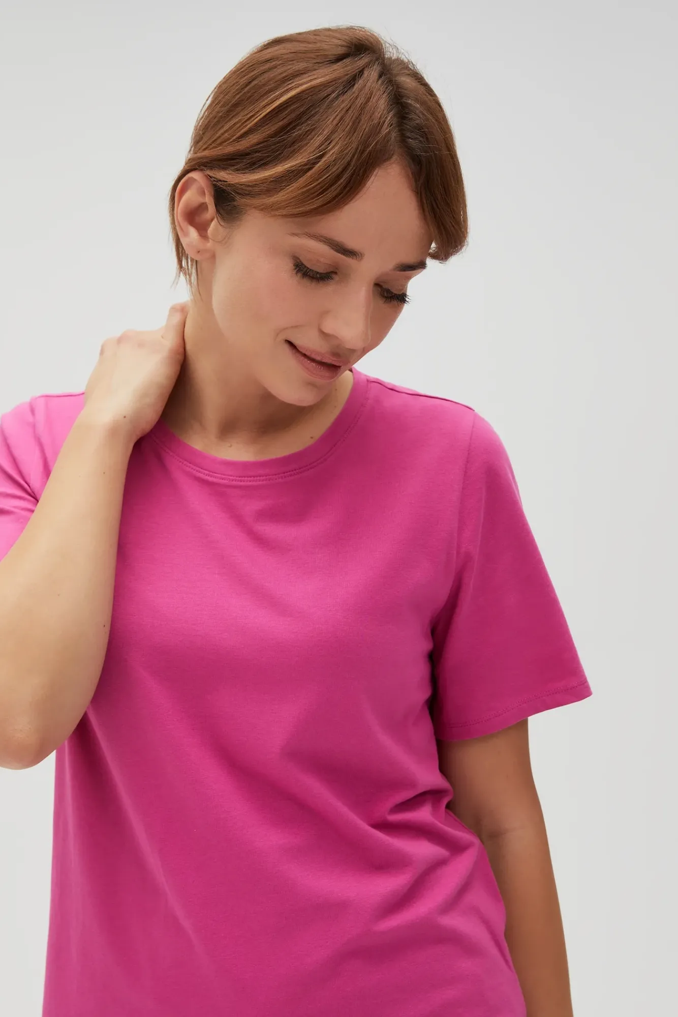 Bluzki Bawełniane|Bluzki Z Krótkim Rękawem>Moodo Gładki bawełniany t-shirt fuksjowy