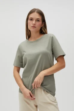 Bluzki Zielone|Bluzki Z Krótkim Rękawem>Moodo Gładki bawełniany t-shirt oliwkowy