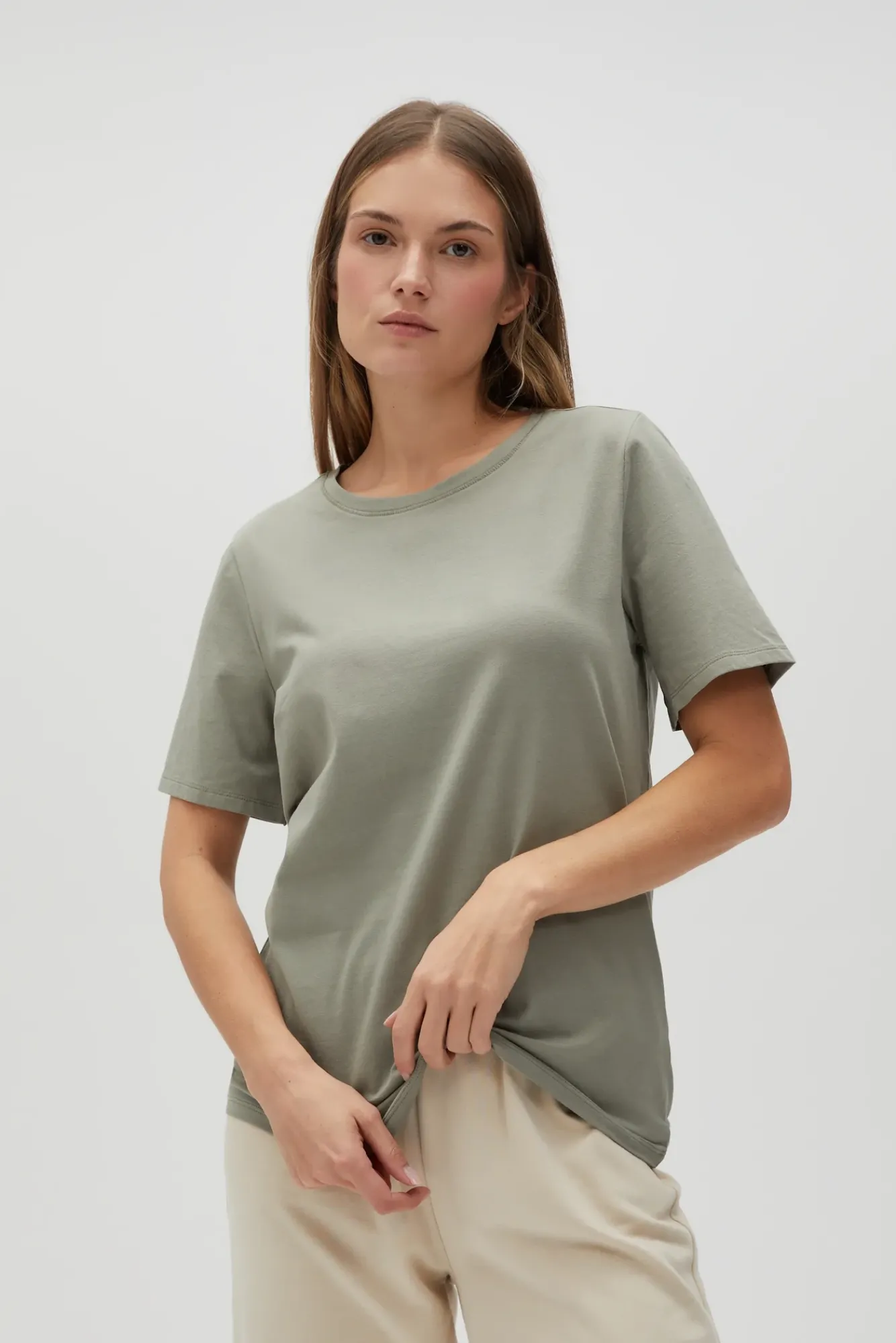 Bluzki Zielone|Bluzki Z Krótkim Rękawem>Moodo Gładki bawełniany t-shirt oliwkowy
