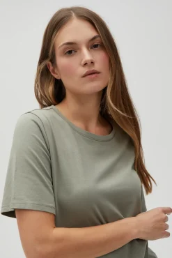 Bluzki Zielone|Bluzki Z Krótkim Rękawem>Moodo Gładki bawełniany t-shirt oliwkowy
