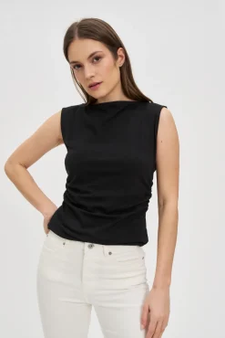 Bluzki Czarne|Bluzki Bawełniane>Moodo Gładki top czarny