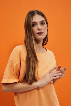 Bluzki Bawełniane|Bluzki Na Lato>Moodo Gładki t-shirt brzoskwiniowy