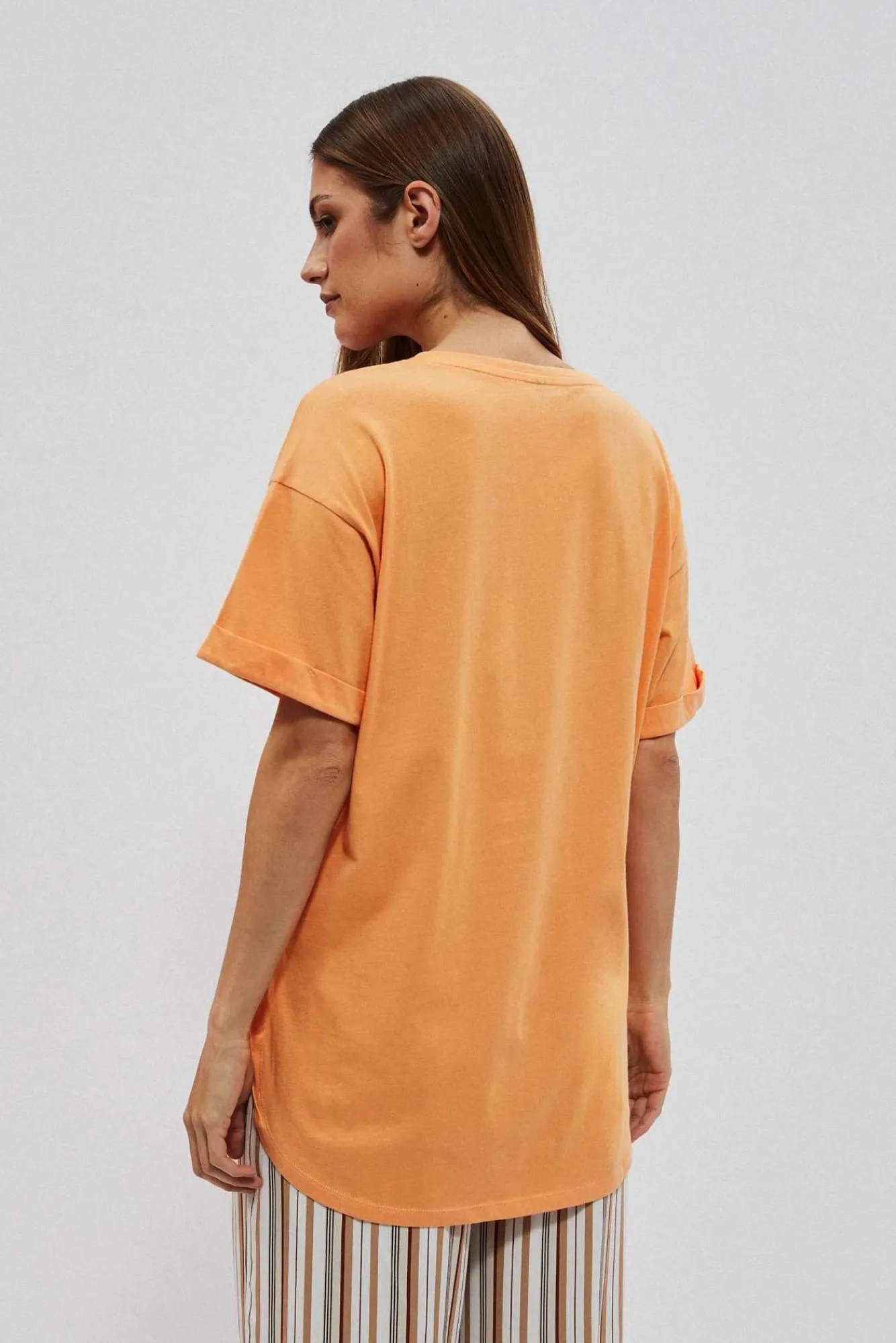 Bluzki Bawełniane|Bluzki Na Lato>Moodo Gładki t-shirt brzoskwiniowy