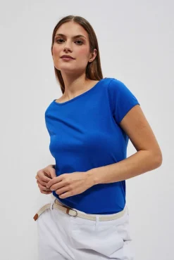 Bluzki Bawełniane|Bluzki Z Krótkim Rękawem>Moodo Gładki t-shirt niebieski