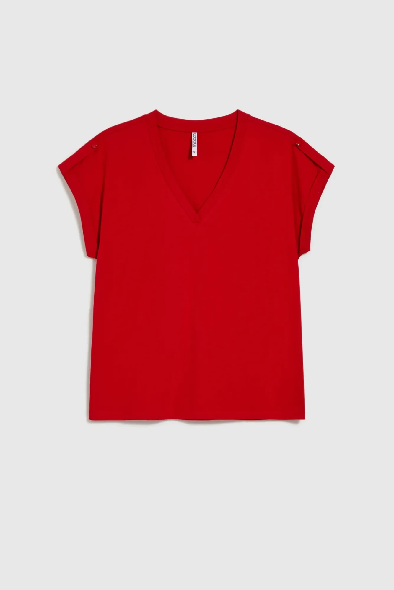 Bluzki Z Dekoltem W Serek|Bluzki Bawełniane>Moodo Gładki t-shirt z dekoltem w serek czerwony