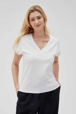 Bluzki Biale|Bluzki Z Dekoltem W Serek>Moodo Gładki t-shirt z dekoltem w serek biały