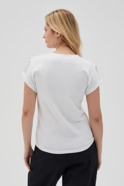 Bluzki Biale|Bluzki Z Dekoltem W Serek>Moodo Gładki t-shirt z dekoltem w serek biały