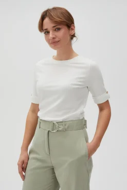 Bluzki Biale|Bluzki Bawełniane>Moodo Gładki t-shirt z podwijanymi rękawami biały