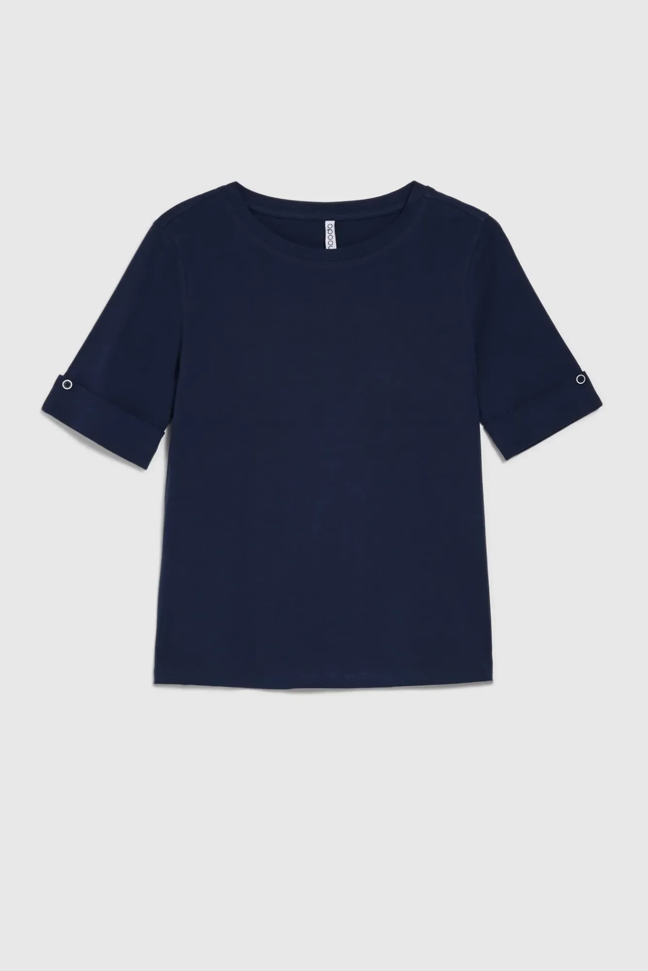 Bluzki Granatowe|Bluzki Bawełniane>Moodo Gładki t-shirt z podwijanymi rękawami granatowy