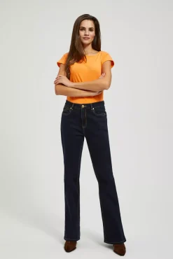Jeansy Dzwony|Jeansy Z Wysokim Stanem>Moodo Jeansy bootcut z jasnymi przeszyciami granatowe