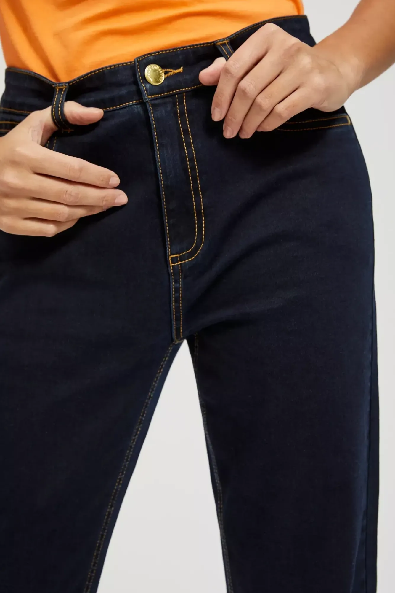Jeansy Dzwony|Jeansy Z Wysokim Stanem>Moodo Jeansy bootcut z jasnymi przeszyciami granatowe