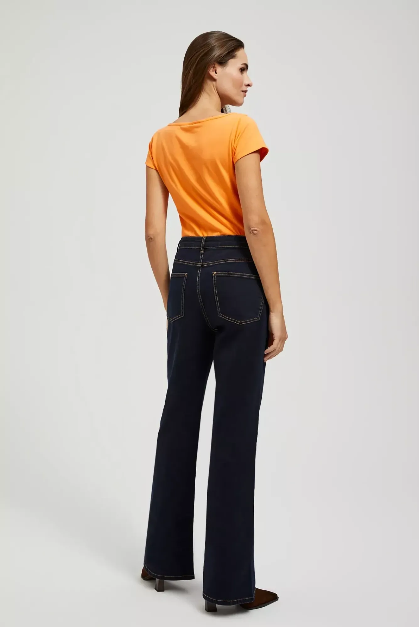Jeansy Dzwony|Jeansy Z Wysokim Stanem>Moodo Jeansy bootcut z jasnymi przeszyciami granatowe